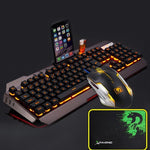 Mechanical Feel Keyboard USB Wired Ergonomic Backlit Mechanical Feel Gaming Keyboard and Mouse Set with Aluminium Alloy Panel