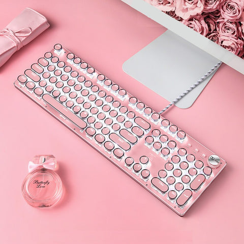 Gaming Keyboard Metal Backlit Retro Punk Blue Switches USB Wired for PC Laptop Desktop Computer Game Gamer Mechanical Keyboard