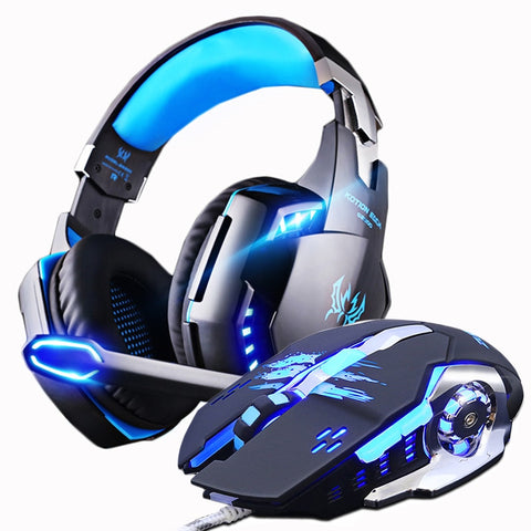 Gaming Headphones and Gaming Mouse Wired Stereo Gamer Earphone Headset + Gamer Mice 3200DPI Adjustable LED Light Optical USB