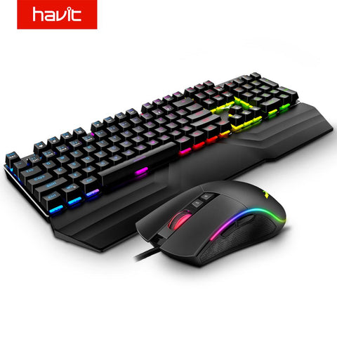 HAVIT Gaming Mechanical Keyboard 104 Keys RGB Light Blue / Red Switch Wired Keyboard or Keyboard Mouse Set Ru / English Version
