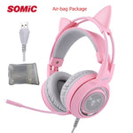 SOMIC G951 USB 7.1 Headset Surround Sound Gaming Headphone Bass Casque with Cat Ear Mic vibration for PC Notebook Pink kids Girl