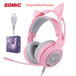 SOMIC G951 USB 7.1 Headset Surround Sound Gaming Headphone Bass Casque with Cat Ear Mic vibration for PC Notebook Pink kids Girl