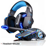 New Gaming Headphone Stereo Over-Ear Game Headset Headband Earphone with Mic LED Light for PC Gamer+6 Button Pro Gaming Mouse
