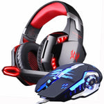 Gaming Headphones and Gaming Mouse Wired Stereo Gamer Earphone Headset + Gamer Mice 3200DPI Adjustable LED Light Optical USB