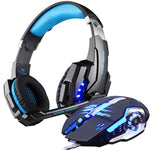 Gaming Headphones and Gaming Mouse Wired Stereo Gamer Earphone Headset + Gamer Mice 3200DPI Adjustable LED Light Optical USB