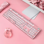 Gaming Keyboard Metal Backlit Retro Punk Blue Switches USB Wired for PC Laptop Desktop Computer Game Gamer Mechanical Keyboard