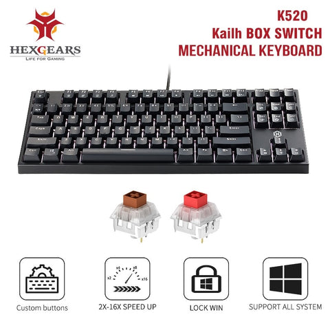 HEXGEARS K520 Mechanical Gaming Keyboard 87 Key Waterproof Kailh BOX Brown/Red Switch kailh box Switch Mechanical Keyboard new