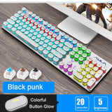 Steampunk Gaming Mechanical Keyboard Metal Panel Round Retro Keycap Backlit Wired Computer Peripherals for Desktop Laptop