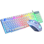 1Set 1Set T6 Rainbow LED Backlit Multimedia Ergonomic USB Wired Gaming Keyboard Wired Mouse and Mouse Pad for PC Laptop Computer