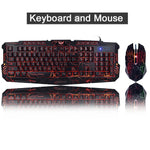 Gaming Backlight Keyboard Mouse Combos LED USB Wired Colorful Breathing Crack Gaming Keyboard for Desktop Laptop Russian sticker