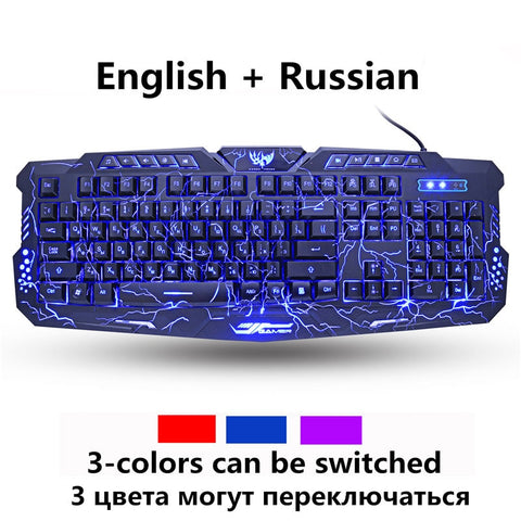 Russian/English Gaming Keyboard LED 3-Color M200 USB Wired Colorful Breathing Backlit Waterproof Computer Crack  Keyboard