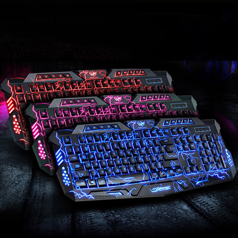 Mechanical Keyboard Mouse USB Wired Gaming Keyboard Mouse Cool LED 3-Color Colorful Breathing Backlit Waterproof Crack Keyboard