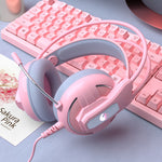 Yulass Gaming Headphones Wired Girl Pink Stereo Large Headphone Noise Canceling Headphone With microphone