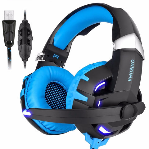 Auriculares para juegos ONIKUMA K2 con sonido de 7,1 canales, auriculares estéreo para juegos con micrófono y luz LED para ordenador portátil PS4 PC