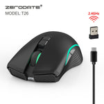 ZERODATE T26 2.4G wireless mouse TYPE-C rechargeable wireless mouse seven-button gaming mouse bright light fast charging