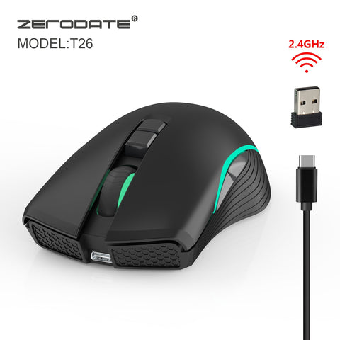 ZERODATE T26 2.4G wireless mouse TYPE-C rechargeable wireless mouse seven-button gaming mouse bright light fast charging