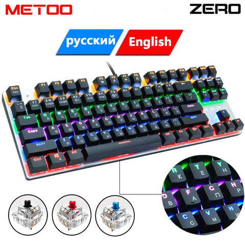 METOO zero Wired Gaming Mechanical Keyboard Game 87/104 Anti-ghosting Russian/US Blue Black Red switch Backlit For pro gamer Lap