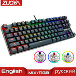 Jogo teclado mecânico azul vermelho interruptor usb rgb/mix retroiluminado com fio teclado 87/104 anti-ghosting para jogo computador portátil russo eua
