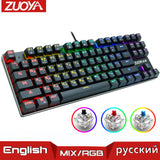 Jogo teclado mecânico azul vermelho interruptor usb rgb/mix retroiluminado com fio teclado 87/104 anti-ghosting para jogo computador portátil russo eua