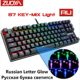 Jogo teclado mecânico azul vermelho interruptor usb rgb/mix retroiluminado com fio teclado 87/104 anti-ghosting para jogo computador portátil russo eua