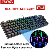 Jogo teclado mecânico azul vermelho interruptor usb rgb/mix retroiluminado com fio teclado 87/104 anti-ghosting para jogo computador portátil russo eua