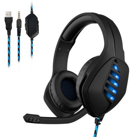 Yulass Wired Gaming Headset Black Stereo Men Computer Sound InLine Control Game Headphones HiFi Dual Drivers with Microphone