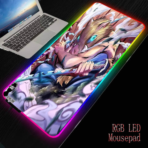 XGZAnime Demon Slayer Kimetsu No Yaiba Gaming Computer Mousepad RGB Large Mouse Pad Gamer PC Desk Play Mat with LED Backlit