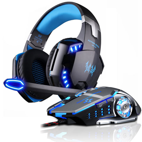 New Gaming Headphone Stereo Over-Ear Game Headset Headband Earphone with Mic LED Light for PC Gamer+6 Button Pro Gaming Mouse